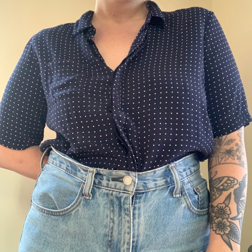 Square Polka Dots Button Up Blouse